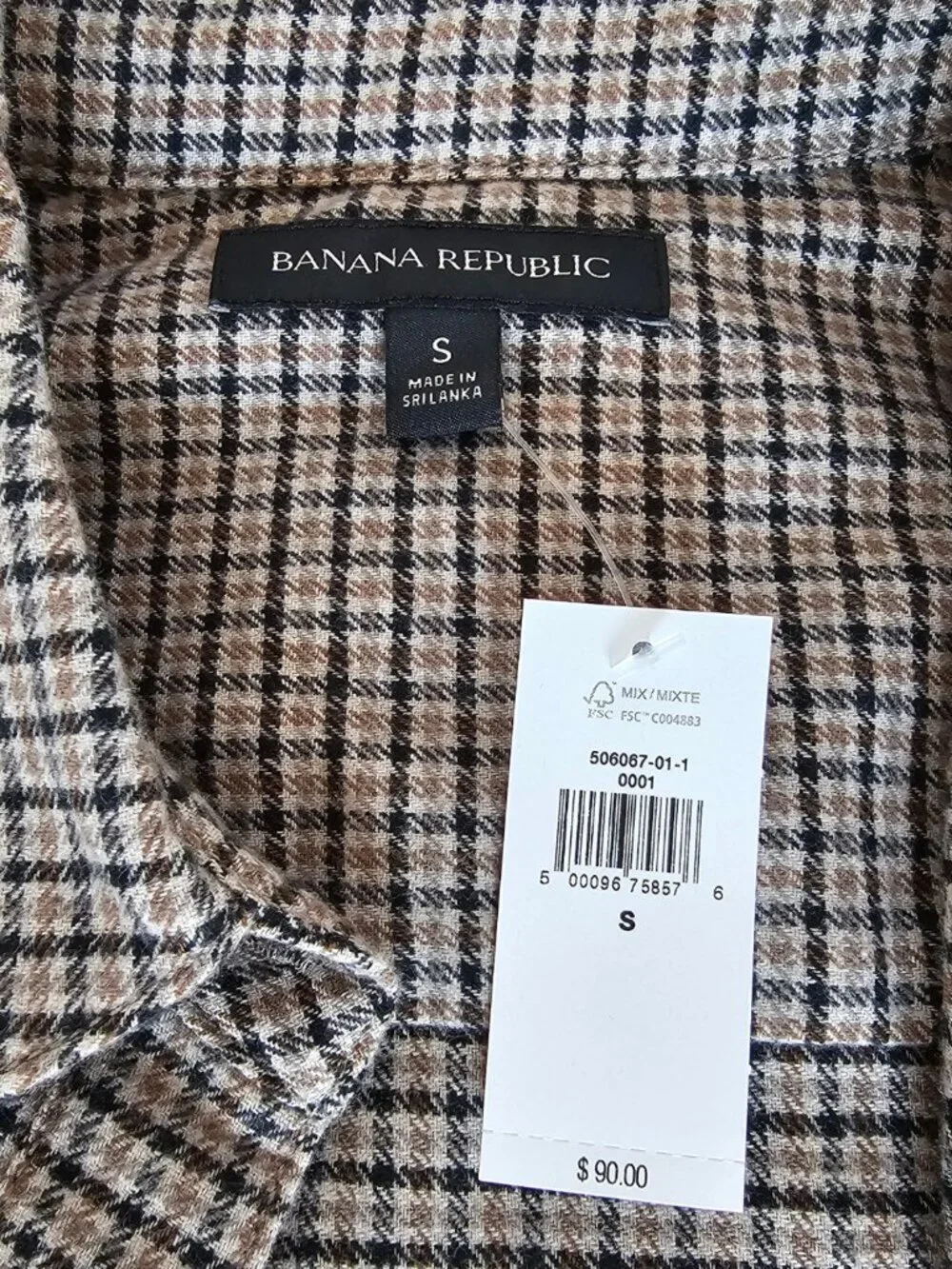😍 NWT 😍 Banana Republic Womens Cotton Flannel Shirt, Black/Tan/Cream, Size S - Picture 5 of 8